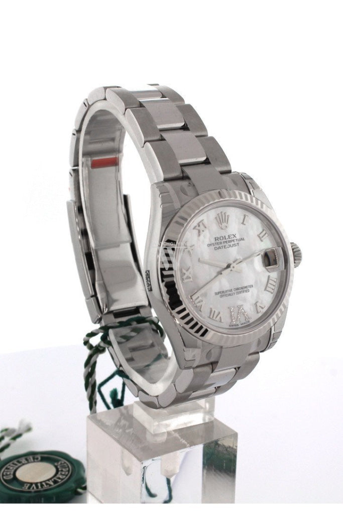 Rolex Datejust 31 Mother Of Pearl Roman Large Vi Diamond Dial White Gold Fluted Bezel Ladies Watch
