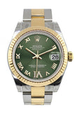 Rolex Datejust 31 Olive Green Roman Large VI Diamond Dial Fluted Bezel  18K Gold Two Tone Ladies 178273