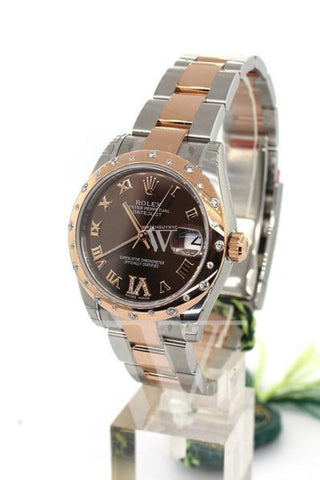 Rolex Datejust 31 Chocolate Roman Large Vi Set With Diamond Dial Fluted Bezel 18K Rose Gold Two Tone