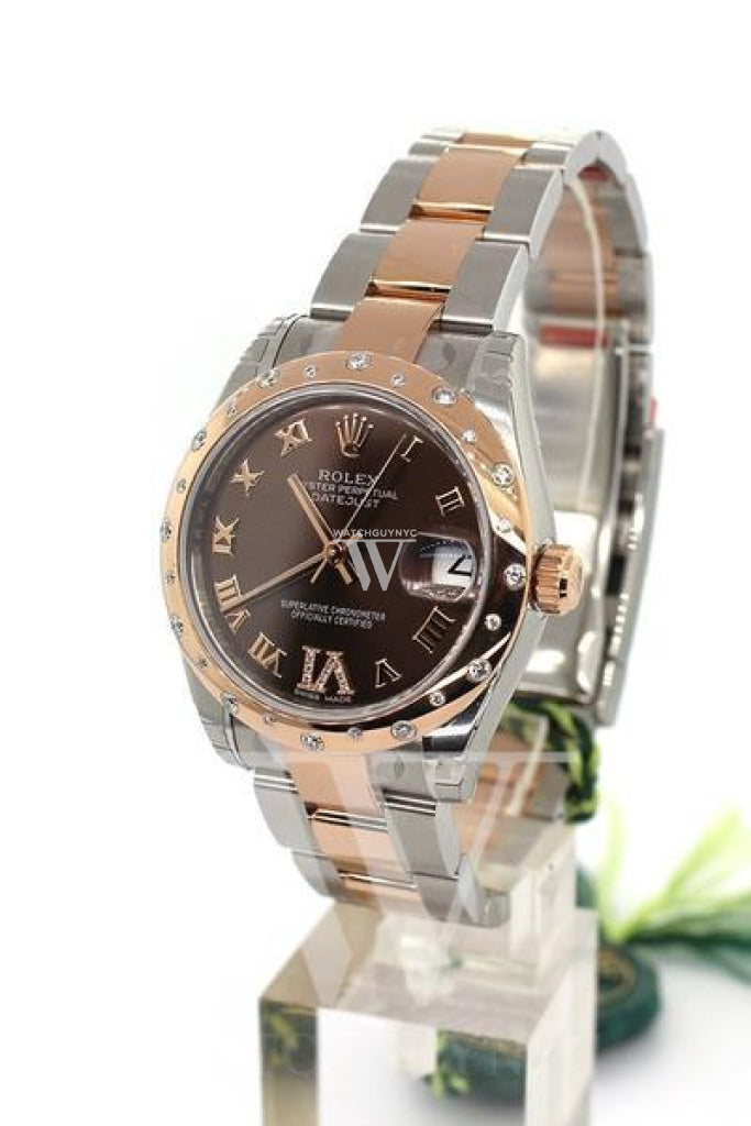 Rolex Datejust 31 Chocolate Roman Large Vi Set With Diamond Dial Bezel 18K Rose Gold Two Tone Ladies