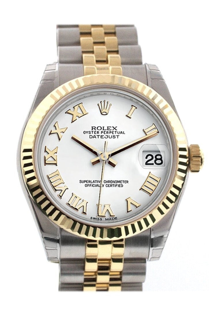 Rolex Datejust 31 White Roman Dial Fluted Bezel 18K Gold Two Tone Jubilee Ladies 178273 Watch