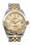 Rolex Datejust 31 Champagne Floral Motif Roman Dial Fluted Bezel 18K Gold Two Tone Jubilee Ladies 178273 Pre-owned