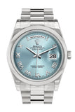 Rolex Day Date 36 Ice Blue Roman Dial President Mens Watch 118206