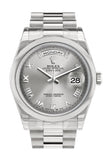 Rolex Day Date 36 Rhodium Roman Dial President Men's Watch 118206