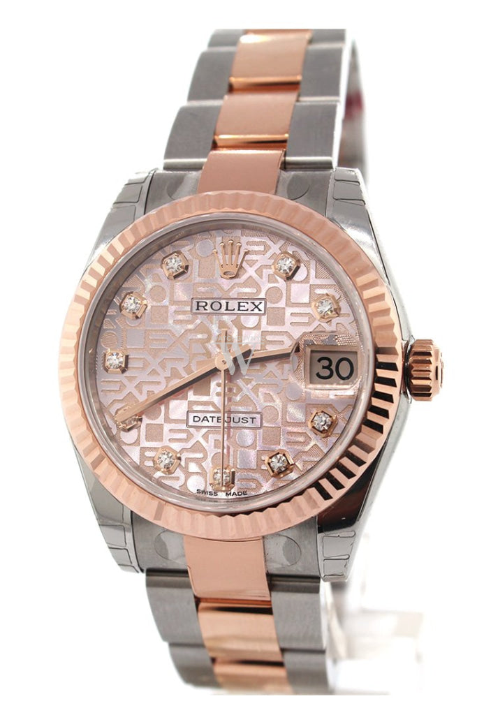 Rolex Datejust 31 Pink Jubilee Diamond Dial Fluted Bezel 18K Rose Gold Two Tone Ladies Watch 178271