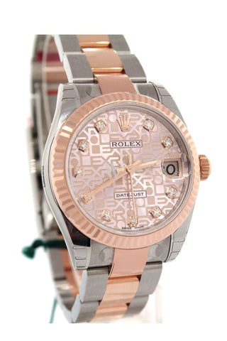 Rolex Datejust 31 Pink Jubilee Diamond Dial Fluted Bezel 18K Rose Gold Two Tone Ladies Watch 178271