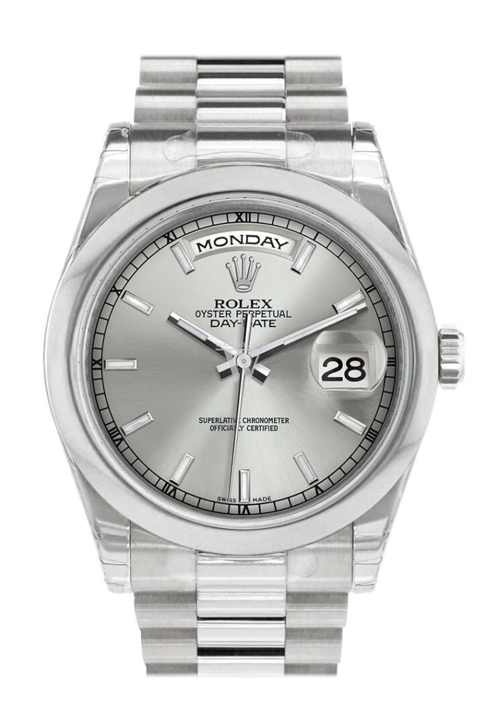 Rolex Day Date 36 Silver Dial President Mens Watch 118206