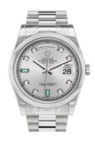 Rolex Day Date 36 Rhodium Diamonds Emeralds Dial President Men's Watch 118206