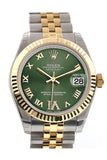 Rolex Datejust 31 Olive Green Roman Large VI Diamond Dial Fluted Bezel 18K Gold Two Tone Jubilee Ladies 178273