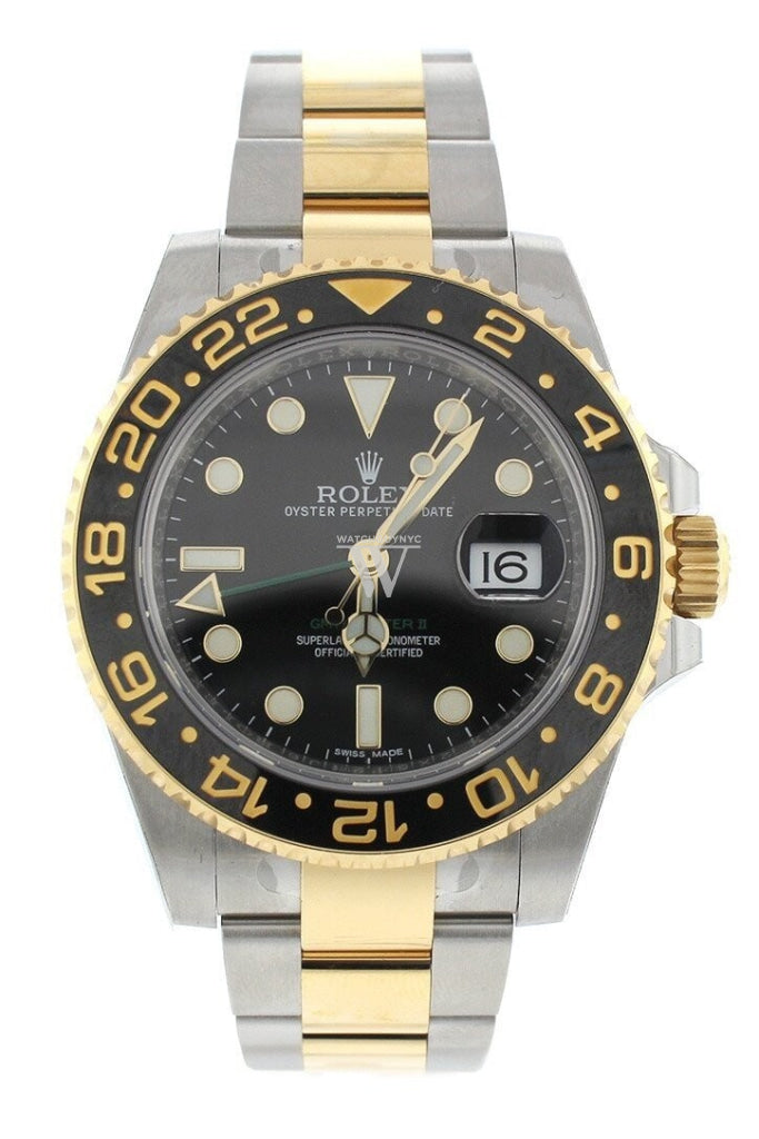 Rolex Gmt-Master Ii Black Dial Steel 18Kt Yellow Gold Mens Watch 116713