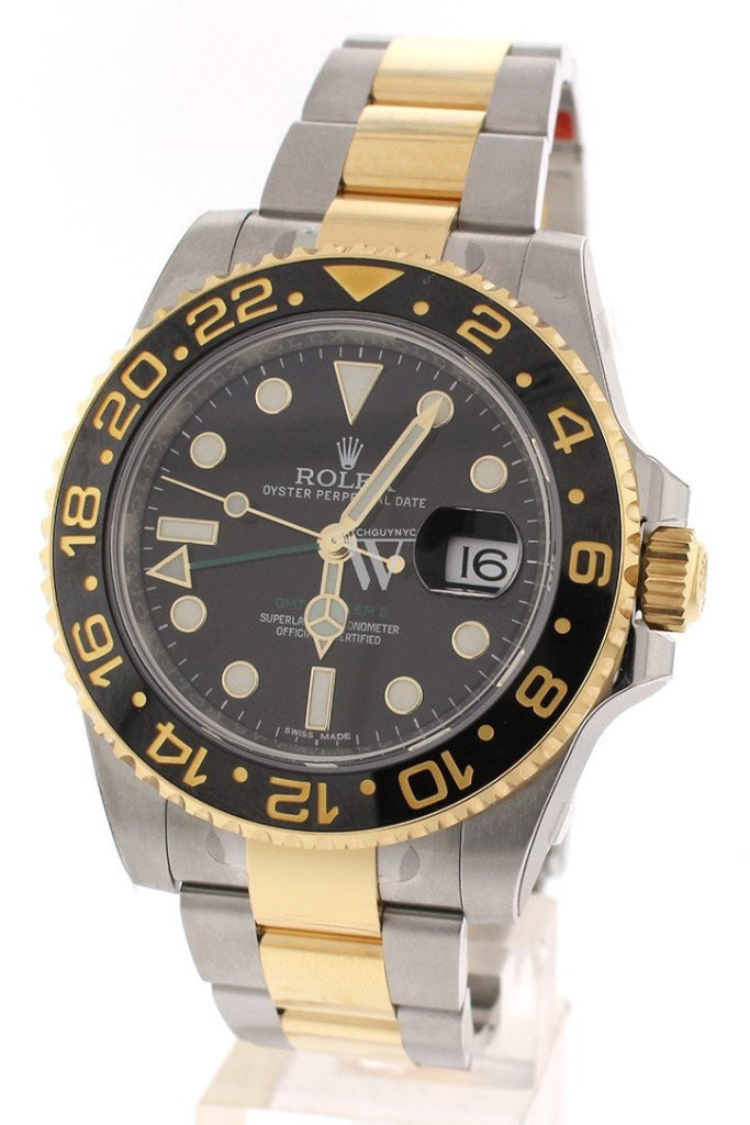 Rolex Gmt-Master Ii Black Dial Steel 18Kt Yellow Gold Mens Watch 116713