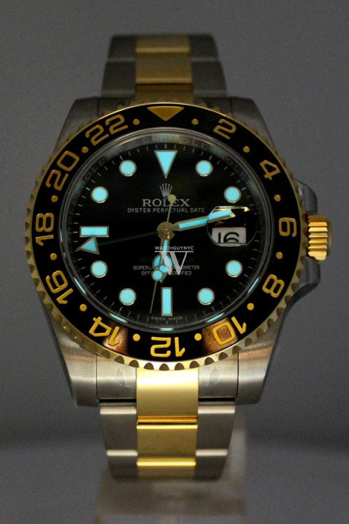 Rolex Gmt-Master Ii Black Dial Steel 18Kt Yellow Gold Mens Watch 116713