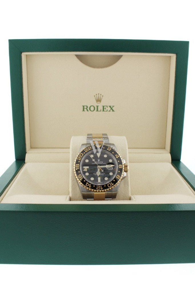Rolex Gmt-Master Ii Black Dial Steel 18Kt Yellow Gold Mens Watch 116713