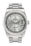Rolex Day Date 36 Silver set with diamonds Dial President Men's Watch 118206