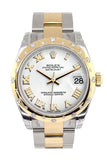 Rolex Datejust 31 White Roman Dial Diamond Bezel 18K Gold Two Tone Ladies 178343