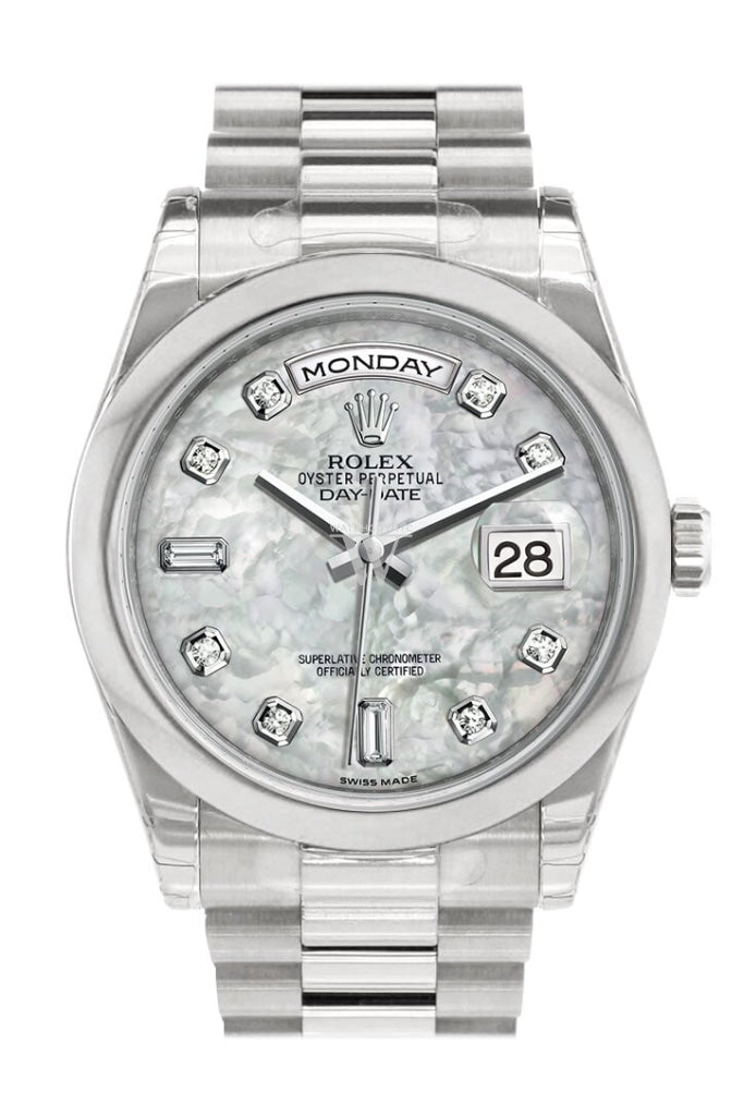 Rolex Day Date 36 White Mother Of Pearl Set With Diamonds Dial President Mens Watch 118206