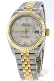 Rolex Datejust 28 Silver Diamond Dial Fluted Yellow Gold Two Tone Jubilee Ladies Watch 279173