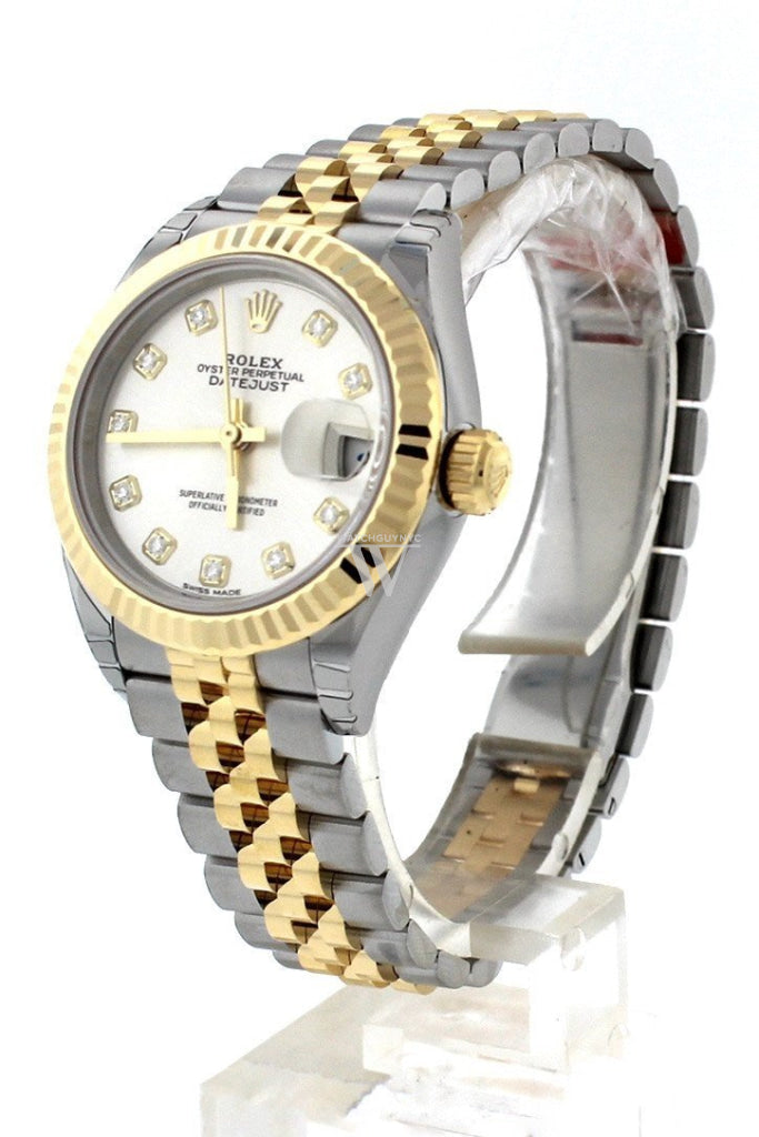 Rolex Datejust 28 Silver Diamond Dial Fluted Yellow Gold Two Tone Jubilee Ladies Watch 279173
