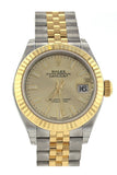Rolex Datejust 28 Champagne Dial Fluted Yellow Gold Two Tone Jubilee Ladies Watch 279173 NP