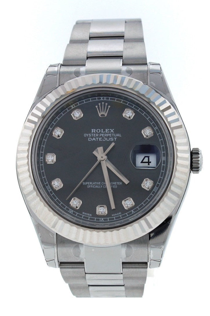 Rolex Datejust Ii 41 Rhodium Diamond Dial Mens Watch 116334