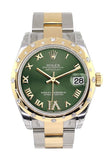 Rolex Datejust 31 Olive Green Roman Large VI Diamond Dial Fluted Bezel  18K Gold Two Tone Ladies 178343