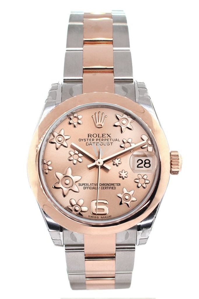 Rolex Datejust 31 Pink Raised Floral Motif Dial 18K Rose Gold Two Tone Ladies Watch 178241