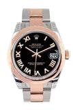 Rolex Datejust 31 Black Roman Dial 18K Rose Gold Two Tone Ladies Watch 178241