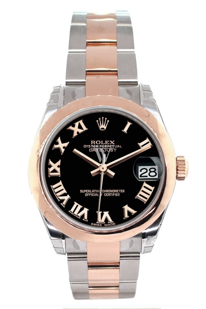 Rolex Datejust 31 Black Roman Dial 18K Rose Gold Two Tone Ladies Watch 178241