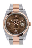 Rolex Datejust 36 Chocolate floral motif set with diamonds Dial Steel and 18k Rose Gold Oyster Watch 116201