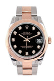 Rolex Datejust 31 Black Diamond Dial 18K Rose Gold Two Tone Ladies Watch 178241