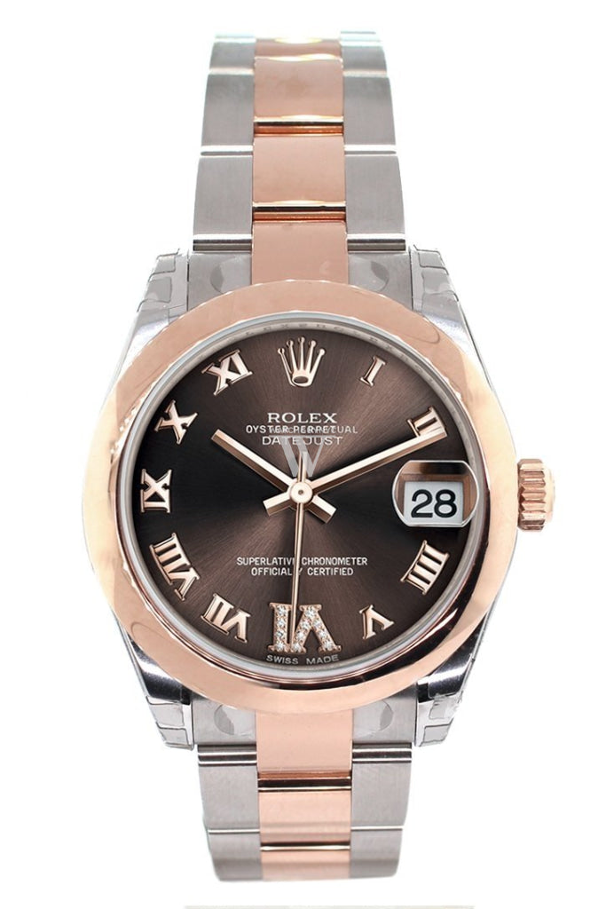Rolex Datejust 31 Chocolate Roman Large Vi Set With Diamond Dial 18K Rose Gold Two Tone Ladies Watch