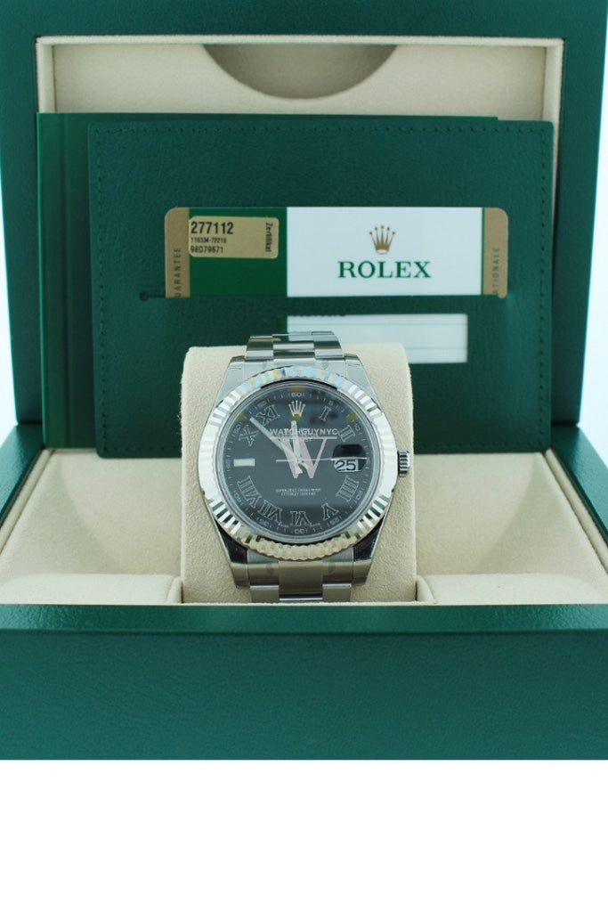 Rolex Datejust Ii 41 Black Dial 18Kt White Gold Fluted Bezel Mens Watch 116334