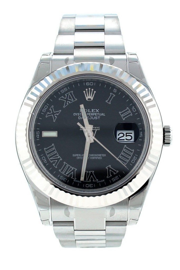 Rolex Datejust Ii 41 Black Dial 18Kt White Gold Fluted Bezel Mens Watch 116334
