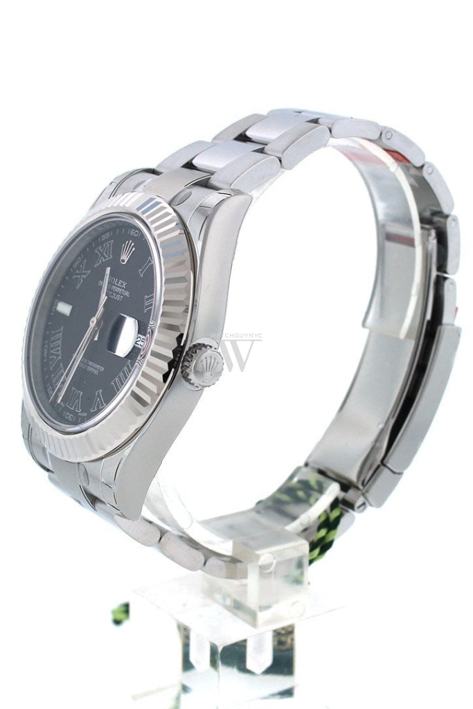 Rolex Datejust Ii 41 Black Dial 18Kt White Gold Fluted Bezel Mens Watch 116334
