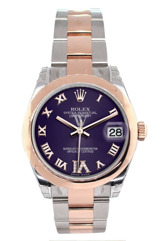 Rolex Datejust 31 Purple Roman Large Vi Set With Diamond Dial 18K Rose Gold Two Tone Ladies Watch