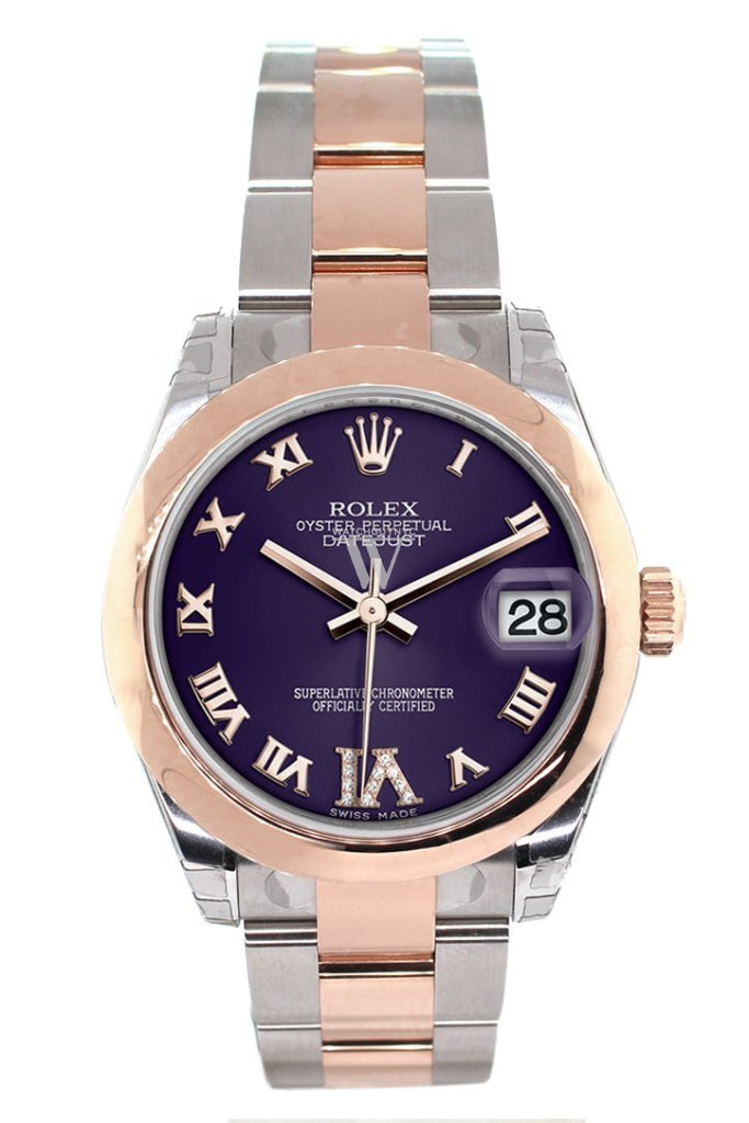 Rolex Datejust 31 Purple Roman Large Vi Set With Diamond Dial 18K Rose Gold Two Tone Ladies Watch
