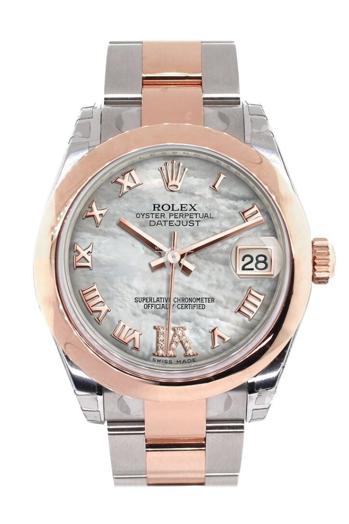 Rolex Datejust 31 White Mother Of Pearl Roman Large Vi Set With Diamond Dial 18K Rose Gold Two Tone