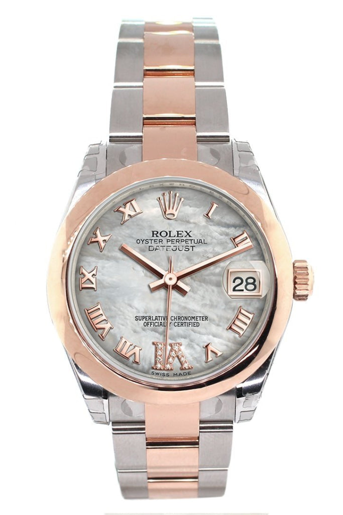 Rolex Datejust 31 White Mother Of Pearl Roman Large Vi Set With Diamond Dial 18K Rose Gold Two Tone