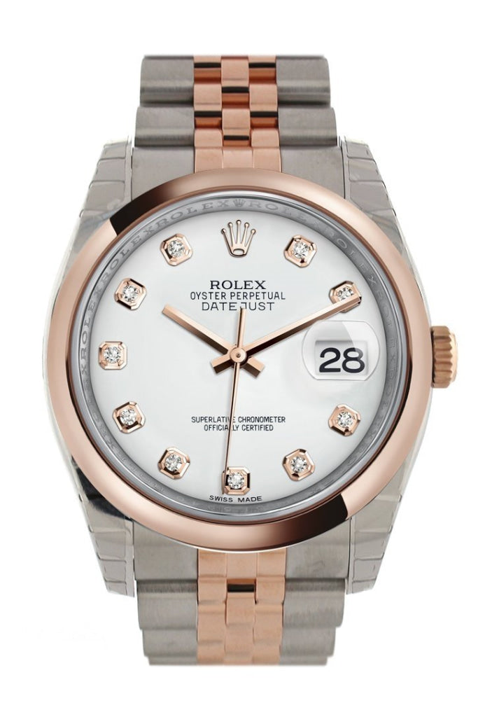 Rolex Datejust 36 White Set With Diamonds Dial Steel And 18K Rose Gold Jubilee Watch 116201 / None