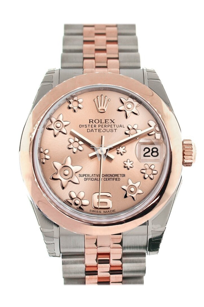 Rolex Datejust 31 Pink Raised Floral Motif Dial 18K Rose Gold Two Tone Jubilee Ladies Whatch 178241