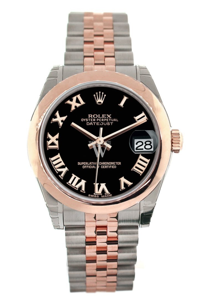 Rolex Datejust 31 Black Roman Dial 18K Rose Gold Two Tone Jubilee Ladies Watch 178241
