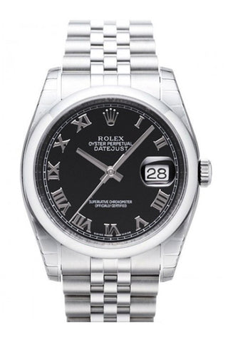 Rolex Datejust 36 Black Roman Dial Jubilee Bracelet Mens Watch 116200 / None