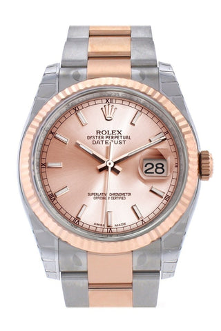 Rolex Datejust 36 Pink Dial Fluted Steel And 18K Rose Gold Oyster Watch 116231