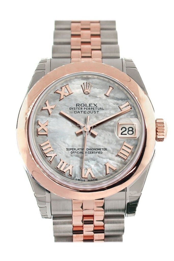 Rolex Datejust 31 White Mother Of Pearl Roman Dial 18K Rose Gold Two Tone Jubilee Ladies Watch