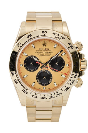 Rolex Cosmograph Daytona Champagne Dial Black Sub Dials 18K Yellow Gold Oyster Mens Watch 116508