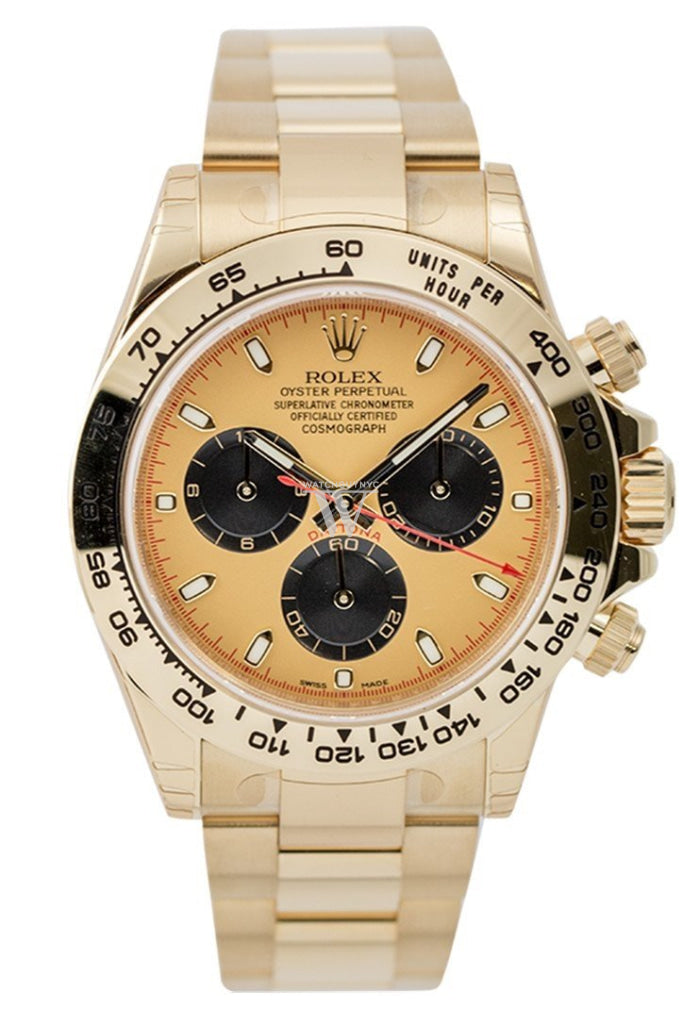 Rolex Cosmograph Daytona Champagne Dial Black Sub Dials 18K Yellow Gold Oyster Mens Watch 116508