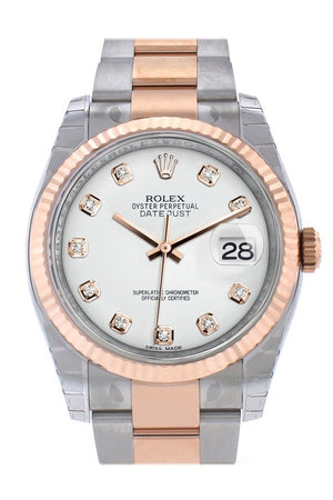 Rolex Datejust 36 White Set With Diamonds Dial Fluted Steel And 18K Rose Gold Oyster Watch 116231 /