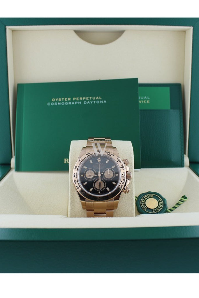 Rolex Cosmograph Daytona Black Dial 18K Everose Gold Oyster Automatic Mens Watch 116505