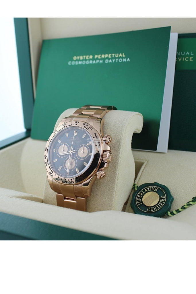 Rolex Cosmograph Daytona Black Dial 18K Everose Gold Oyster Automatic Mens Watch 116505