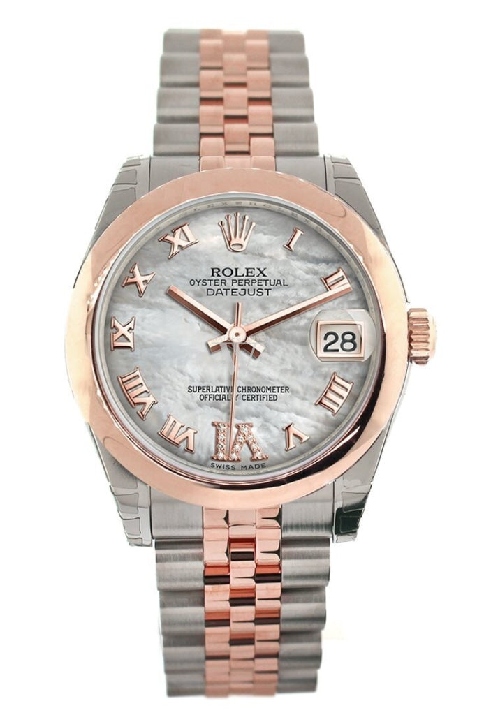 Rolex Datejust 31 White Mother Of Pearl Roman Large Vi Set With Diamond Dial 18K Rose Gold Two Tone